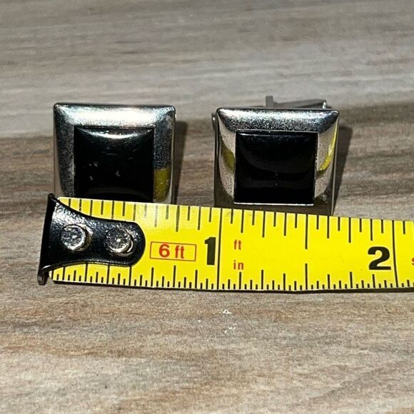 Vintage Swank Cufflinks with Black Onyx Style Inlay Men’s Silver Tone Classic - Picture 2 of 7